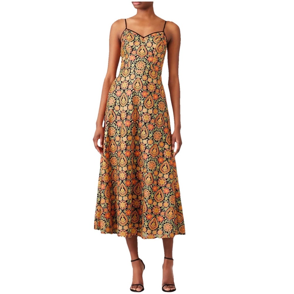 ML Monique Lhuillier Women's Floral Embroidered Midi Kentucky Derby Dress SZ 14